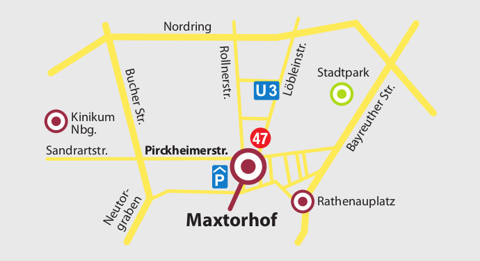 Anfahrtskarte zur Physiotherapie R. Lewandowski in der Nordstadt von Nürnberg